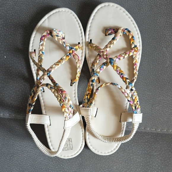 Brand New Braided Ankle Strap Sandals | Multi-color & White | Size US 8.5/UE39 - Picture 1 of 3